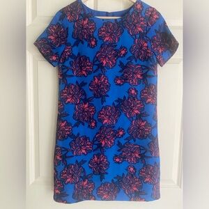 J. Crew Floral Mini Dress Size XS Short Sleeve Blue Pink Casual Chic Date Night